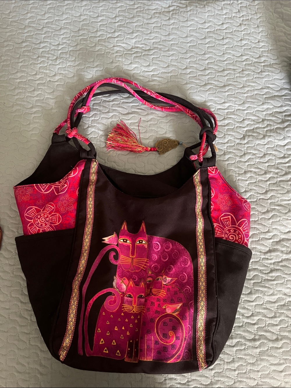 Laurel Burch Pink and Brown Cat Family Tote